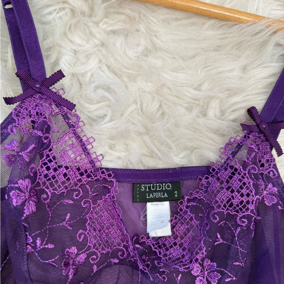 La Perla Purple Sheer Lace & Mesh Lingerie Babydoll Dress 2 - Picture 3 of 7